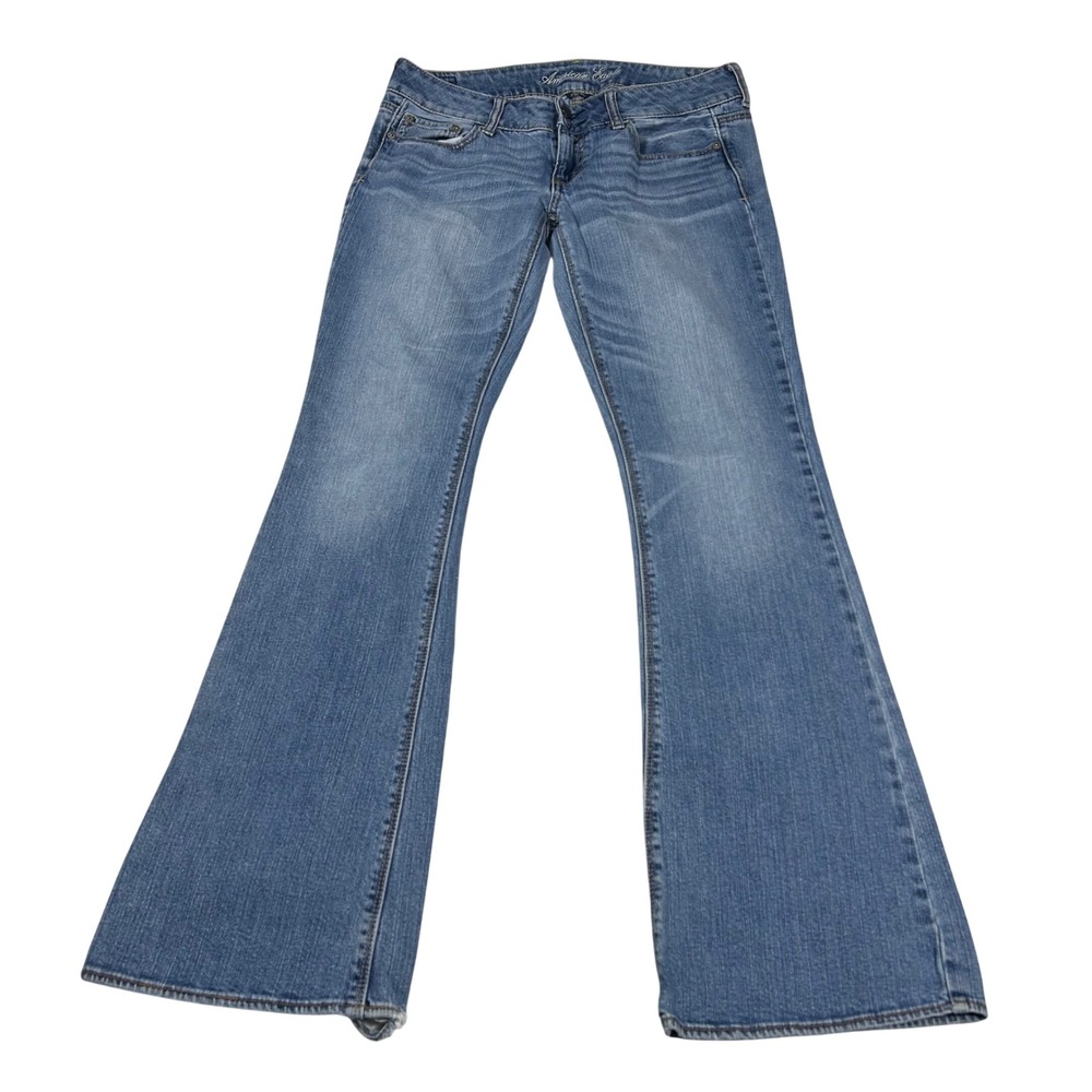 American Eagle Artist Flare Jeans Women 8 Long Blue Medium Wash Stretch Boho